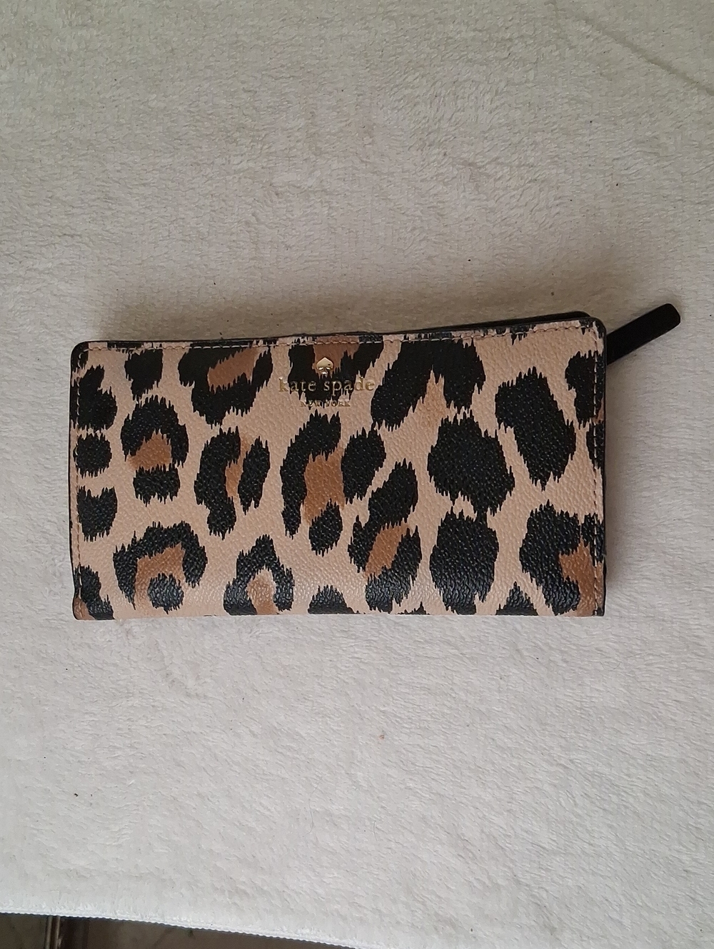 kate spade Leopard Print Zip-Around Wallet in Tan and Black
